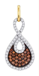 10kt White Gold Womens Round Brown Color Enhanced Diamond Teardrop Pendant 1-2 Cttw-Gold & Diamond Pendants & Necklaces-JadeMoghul Inc.