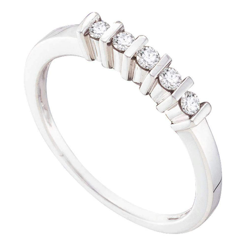 10kt White Gold Women's Round Channel-set Diamond 5-stone Band 1/6 Cttw - FREE Shipping (US/CAN)-Gold & Diamond Bands-5-JadeMoghul Inc.