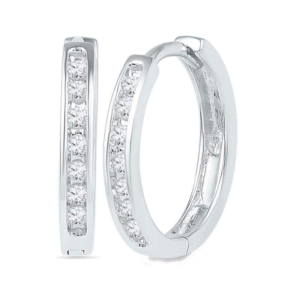 10kt White Gold Women's Round Channel-set Diamond Hoop Earrings 1-8 Cttw - FREE Shipping (USA/CAN)-Gold & Diamond Earrings-JadeMoghul Inc.