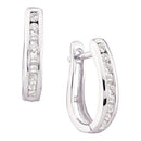 10kt White Gold Womens Round Channel-set Diamond Oblong Hoop Earrings 1-4 Cttw - FREE Shipping (US/CAN)-Gold & Diamond Earrings-JadeMoghul Inc.