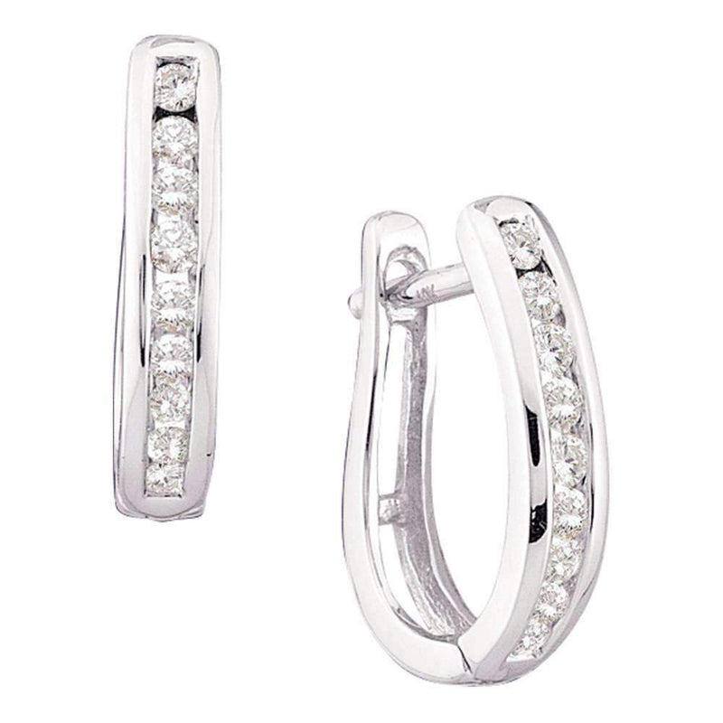 10kt White Gold Womens Round Channel-set Diamond Oblong Hoop Earrings 1-4 Cttw - FREE Shipping (US/CAN)-Gold & Diamond Earrings-JadeMoghul Inc.