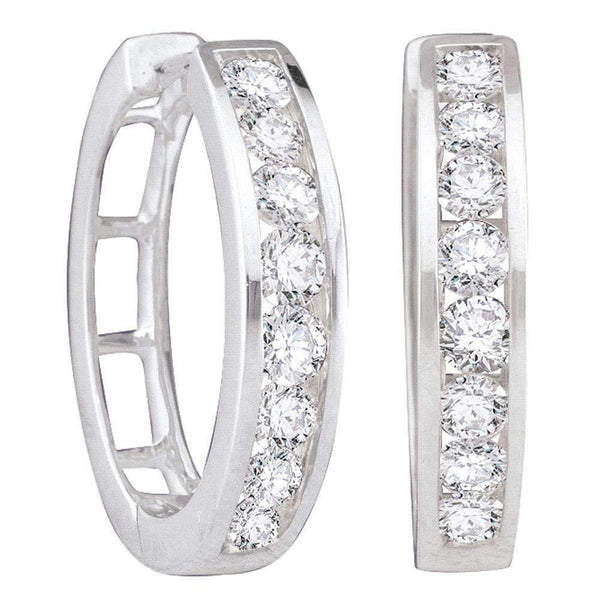 10kt White Gold Women's Round Channel-set Diamond Single Row Hoop Earrings 1-2 Cttw - FREE Shipping (USA/CAN)-Gold & Diamond Earrings-JadeMoghul Inc.