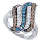 10kt White Gold Women's Round Cognac-brown Blue Color Enhanced Diamond Stripe Cluster Ring 7/8 Cttw - FREE Shipping (US/CAN)-Rings And Bands-5-JadeMoghul Inc.