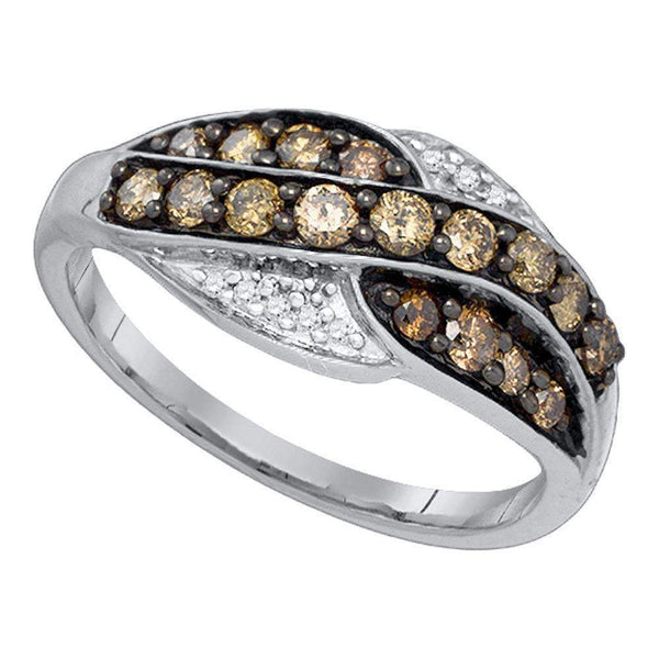 10kt White Gold Women's Round Cognac-brown Color Enhanced Diamond Band Ring 1/2 Cttw - FREE Shipping (US/CAN)-Gold & Diamond Bands-6.5-JadeMoghul Inc.