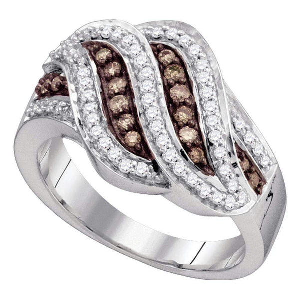 10kt White Gold Women's Round Cognac-brown Color Enhanced Diamond Band Ring 1/2 Cttw - FREE Shipping (US/CAN)-Gold & Diamond Fashion Rings-5-JadeMoghul Inc.