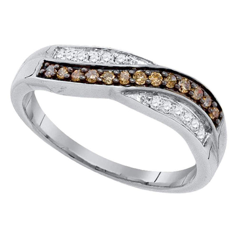 10kt White Gold Women's Round Cognac-brown Color Enhanced Diamond Band Ring 1/4 Cttw - FREE Shipping (US/CAN)-Gold & Diamond Bands-5-JadeMoghul Inc.