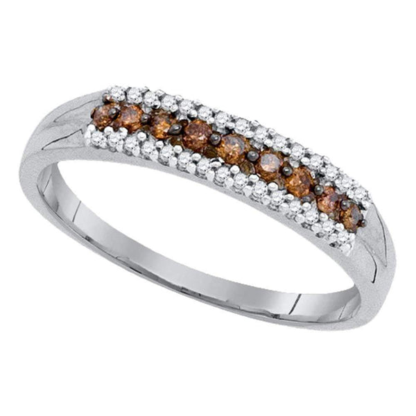 10kt White Gold Women's Round Cognac-brown Color Enhanced Diamond Band Ring 1/5 Cttw - FREE Shipping (US/CAN)-Gold & Diamond Bands-5-JadeMoghul Inc.