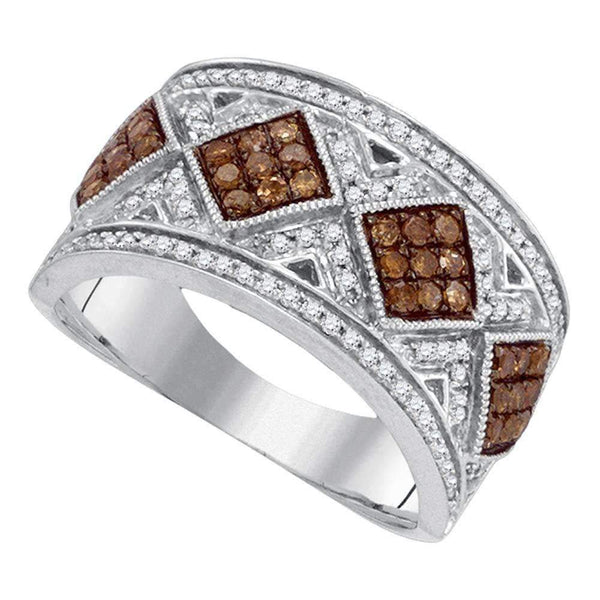 10kt White Gold Women's Round Cognac-brown Color Enhanced Diamond Band Ring 5/8 Cttw - FREE Shipping (US/CAN)-Gold & Diamond Bands-5-JadeMoghul Inc.