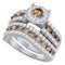 10kt White Gold Women's Round Cognac-brown Color Enhanced Diamond Bridal Wedding Engagement Ring Band Set 1-3/4 Cttw - FREE Shipping (US/CAN)-Gold & Diamond Wedding Ring Sets-6-JadeMoghul Inc.