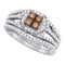 10kt White Gold Women's Round Cognac-brown Color Enhanced Diamond Bridal Wedding Engagement Ring Band Set 1 Cttw - FREE Shipping (US/CAN)-Gold & Diamond Wedding Ring Sets-5-JadeMoghul Inc.