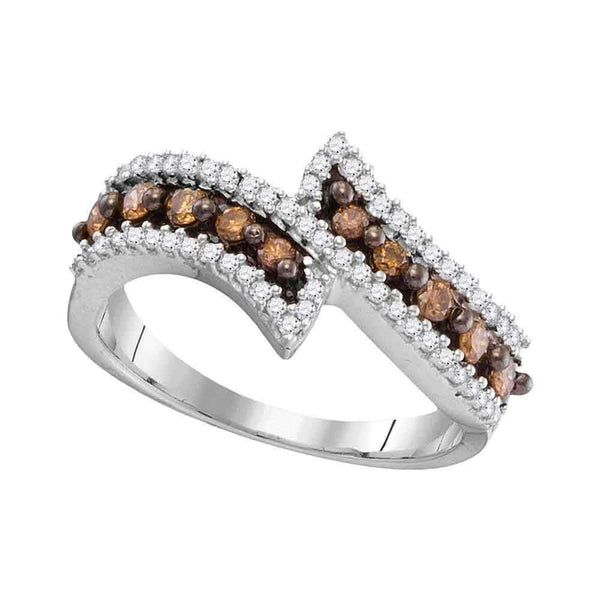 10kt White Gold Women's Round Cognac-brown Color Enhanced Diamond Bypass Band Ring 1/2 Cttw - FREE Shipping (US/CAN)-Gold & Diamond Bands-6-JadeMoghul Inc.