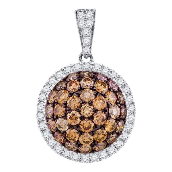 10kt White Gold Women's Round Cognac-brown Color Enhanced Diamond Circle Frame Cluster Pendant 1-1-2 Cttw - FREE Shipping (US/CAN)-Gold & Diamond Pendants & Necklaces-JadeMoghul Inc.