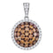 10kt White Gold Women's Round Cognac-brown Color Enhanced Diamond Circle Frame Cluster Pendant 1-1-2 Cttw - FREE Shipping (US/CAN)-Gold & Diamond Pendants & Necklaces-JadeMoghul Inc.