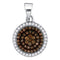 10kt White Gold Women's Round Cognac-brown Color Enhanced Diamond Circle Frame Cluster Pendant 1-3 Cttw - FREE Shipping (US/CAN)-Gold & Diamond Pendants & Necklaces-JadeMoghul Inc.