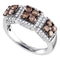10kt White Gold Women's Round Cognac-brown Color Enhanced Diamond Cluster Band 1-1-3 Cttw - FREE Shipping (US/CAN)-Gold & Diamond Bands-JadeMoghul Inc.