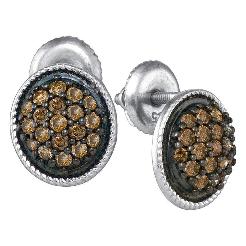 10kt White Gold Women's Round Cognac-brown Color Enhanced Diamond Cluster Earrings 1-2 Cttw - FREE Shipping (USA/CAN)-Gold & Diamond Earrings-JadeMoghul Inc.