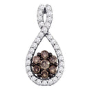 10kt White Gold Women's Round Cognac-brown Color Enhanced Diamond Cluster Pendant 3-8 Cttw - FREE Shipping (US/CAN)-Gold & Diamond Pendants & Necklaces-JadeMoghul Inc.