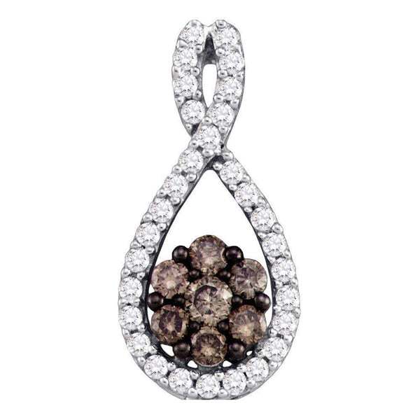 10kt White Gold Women's Round Cognac-brown Color Enhanced Diamond Cluster Pendant 3-8 Cttw - FREE Shipping (US/CAN)-Gold & Diamond Pendants & Necklaces-JadeMoghul Inc.