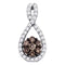 10kt White Gold Women's Round Cognac-brown Color Enhanced Diamond Cluster Pendant 3-8 Cttw - FREE Shipping (US/CAN)-Gold & Diamond Pendants & Necklaces-JadeMoghul Inc.