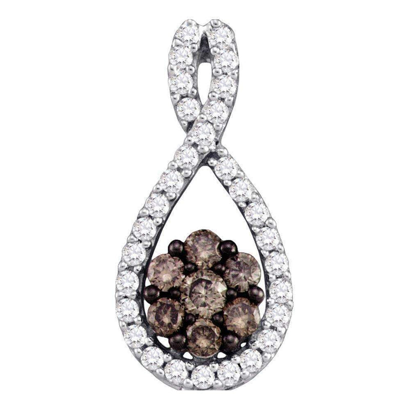 10kt White Gold Women's Round Cognac-brown Color Enhanced Diamond Cluster Pendant 3-8 Cttw - FREE Shipping (US/CAN)-Gold & Diamond Pendants & Necklaces-JadeMoghul Inc.
