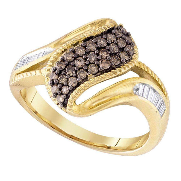10kt White Gold Women's Round Cognac-brown Color Enhanced Diamond Cluster Ring 1/2 Cttw - FREE Shipping (US/CAN)-Gold & Diamond Cluster Rings-5-JadeMoghul Inc.