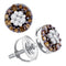 10kt White Gold Women's Round Cognac-brown Color Enhanced Diamond Cluster Stud Earrings 1-3 Cttw - FREE Shipping (USA/CAN)-Gold & Diamond Earrings-JadeMoghul Inc.