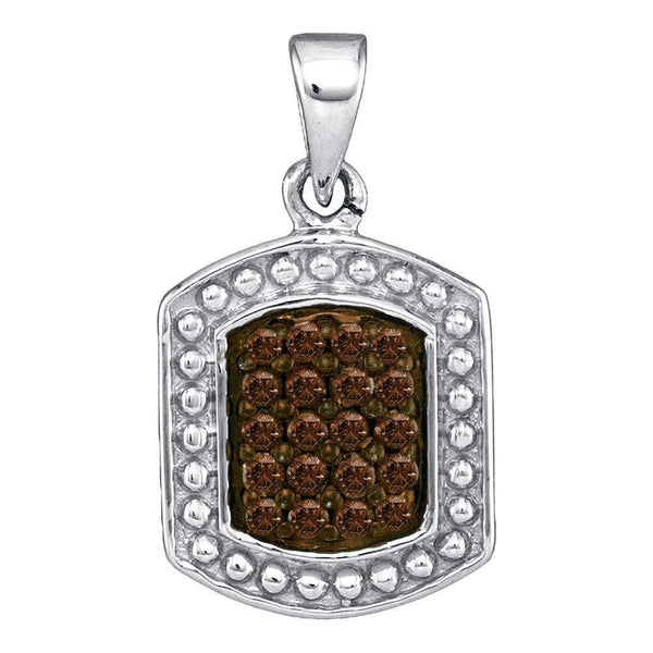 10kt White Gold Women's Round Cognac-brown Color Enhanced Diamond Cluster Tag Pendant 1-5 Cttw - FREE Shipping (US/CAN)-Gold & Diamond Pendants & Necklaces-JadeMoghul Inc.