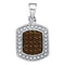 10kt White Gold Women's Round Cognac-brown Color Enhanced Diamond Cluster Tag Pendant 1-5 Cttw - FREE Shipping (US/CAN)-Gold & Diamond Pendants & Necklaces-JadeMoghul Inc.