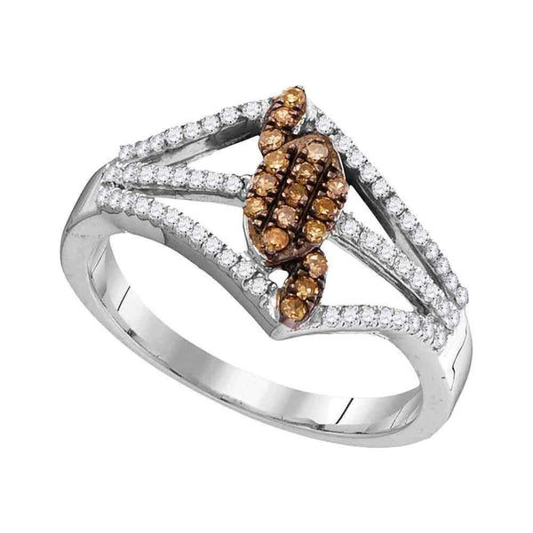 10kt White Gold Women's Round Cognac-brown Color Enhanced Diamond Cluster Triple Strand Ring 1/3 Cttw - FREE Shipping (US/CAN)-Gold & Diamond Fashion Rings-5-JadeMoghul Inc.