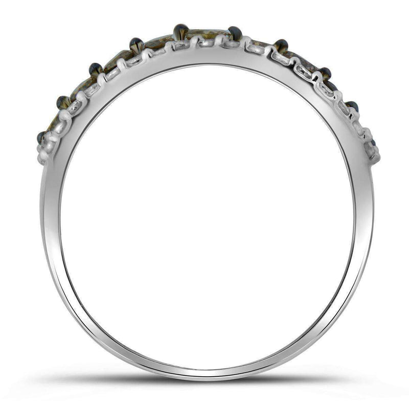 10kt White Gold Women's Round Cognac-brown Color Enhanced Diamond Contoured Band 3-4 Cttw - FREE Shipping (US/CAN)-Gold & Diamond Bands-JadeMoghul Inc.