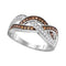 10kt White Gold Women's Round Cognac-brown Color Enhanced Diamond Crossover Band Ring 1/3 Cttw - FREE Shipping (US/CAN)-Gold & Diamond Bands-5-JadeMoghul Inc.
