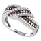 10kt White Gold Women's Round Cognac-brown Color Enhanced Diamond Crossover Band Ring 3/4 Cttw - FREE Shipping (US/CAN)-Gold & Diamond Bands-5-JadeMoghul Inc.