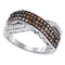 10kt White Gold Women's Round Cognac-brown Color Enhanced Diamond Crossover Band Ring 3/4 Cttw - FREE Shipping (US/CAN)-Gold & Diamond Bands-6-JadeMoghul Inc.