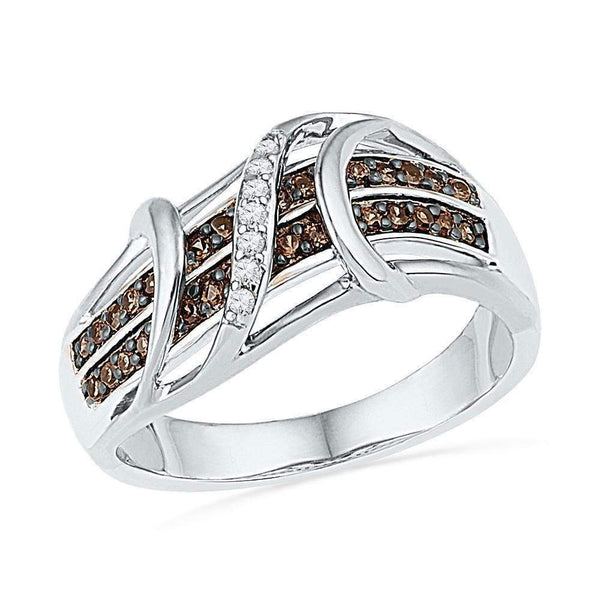 10kt White Gold Women's Round Cognac-brown Color Enhanced Diamond Crossover Strand Band 1-4 Cttw - FREE Shipping (US/CAN)-Gold & Diamond Bands-JadeMoghul Inc.