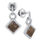 10kt White Gold Women's Round Cognac-brown Color Enhanced Diamond Diagonal Square Dangle Earrings 1-2 Cttw - FREE Shipping (USA/CAN)-Gold & Diamond Earrings-JadeMoghul Inc.