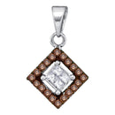 10kt White Gold Women's Round Cognac-brown Color Enhanced Diamond Diagonal Square Pendant 1-3 Cttw - FREE Shipping (US/CAN)-Gold & Diamond Pendants & Necklaces-JadeMoghul Inc.