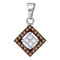 10kt White Gold Women's Round Cognac-brown Color Enhanced Diamond Diagonal Square Pendant 1-3 Cttw - FREE Shipping (US/CAN)-Gold & Diamond Pendants & Necklaces-JadeMoghul Inc.
