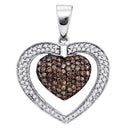 10kt White Gold Women's Round Cognac-brown Color Enhanced Diamond Double Heart Cluster Pendant 1.00 Cttw - FREE Shipping (US/CAN)-Gold & Diamond Pendants & Necklaces-JadeMoghul Inc.