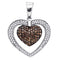 10kt White Gold Women's Round Cognac-brown Color Enhanced Diamond Double Heart Cluster Pendant 1.00 Cttw - FREE Shipping (US/CAN)-Gold & Diamond Pendants & Necklaces-JadeMoghul Inc.