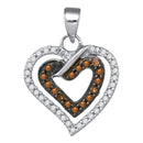 10kt White Gold Women's Round Cognac-brown Color Enhanced Diamond Double Heart Love Pendant 1-4 Cttw - FREE Shipping (US/CAN)-Gold & Diamond Pendants & Necklaces-JadeMoghul Inc.
