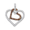 10kt White Gold Women's Round Cognac-brown Color Enhanced Diamond Double Heart Pendant 1-3 Cttw - FREE Shipping (US/CAN)-Gold & Diamond Pendants & Necklaces-JadeMoghul Inc.