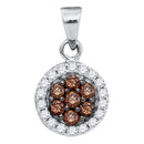 10kt White Gold Women's Round Cognac-brown Color Enhanced Diamond Framed Flower Cluster Pendant 3-8 Cttw - FREE Shipping (US/CAN)-Gold & Diamond Pendants & Necklaces-JadeMoghul Inc.