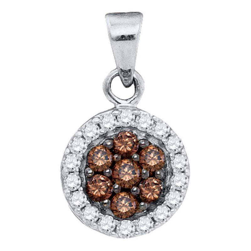 10kt White Gold Women's Round Cognac-brown Color Enhanced Diamond Framed Flower Cluster Pendant 3-8 Cttw - FREE Shipping (US/CAN)-Gold & Diamond Pendants & Necklaces-JadeMoghul Inc.