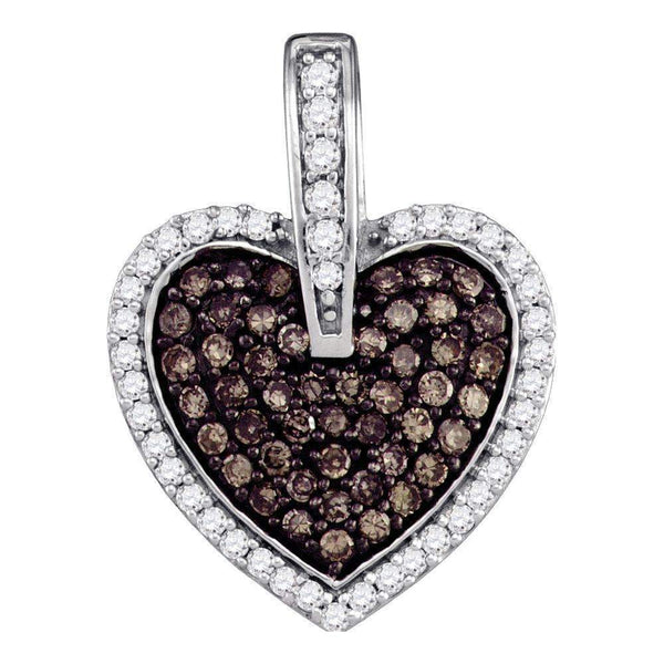 10kt White Gold Women's Round Cognac-brown Color Enhanced Diamond Framed Heart Cluster Pendant 1-2 Cttw - FREE Shipping (US/CAN)-Gold & Diamond Pendants & Necklaces-JadeMoghul Inc.