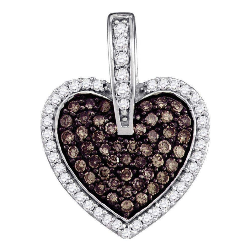 10kt White Gold Women's Round Cognac-brown Color Enhanced Diamond Framed Heart Cluster Pendant 1-2 Cttw - FREE Shipping (US/CAN)-Gold & Diamond Pendants & Necklaces-JadeMoghul Inc.