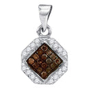 10kt White Gold Women's Round Cognac-brown Color Enhanced Diamond Geometric Cluster Pendant 1-4 Cttw - FREE Shipping (US/CAN)-Gold & Diamond Pendants & Necklaces-JadeMoghul Inc.