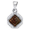 10kt White Gold Women's Round Cognac-brown Color Enhanced Diamond Geometric Cluster Pendant 1-4 Cttw - FREE Shipping (US/CAN)-Gold & Diamond Pendants & Necklaces-JadeMoghul Inc.