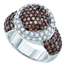 10kt White Gold Women's Round Cognac-brown Color Enhanced Diamond Halo Cluster Ring 2.00 Cttw - FREE Shipping (US/CAN)-Gold & Diamond Fashion Rings-5-JadeMoghul Inc.