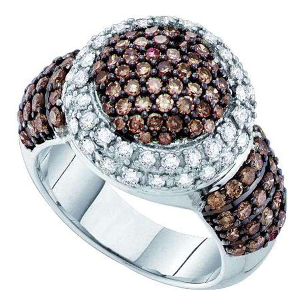 10kt White Gold Women's Round Cognac-brown Color Enhanced Diamond Halo Cluster Ring 2.00 Cttw - FREE Shipping (US/CAN)-Gold & Diamond Fashion Rings-5-JadeMoghul Inc.