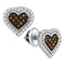 10kt White Gold Women's Round Cognac-brown Color Enhanced Diamond Heart Cluster Earrings 1-4 Cttw - FREE Shipping (USA/CAN)-Gold & Diamond Earrings-JadeMoghul Inc.